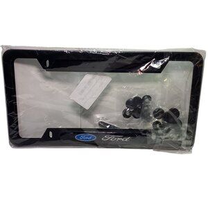 2 Metal License Plate Frames For Ford Logo  W/ Ford Logo Valve Stems Black NEW